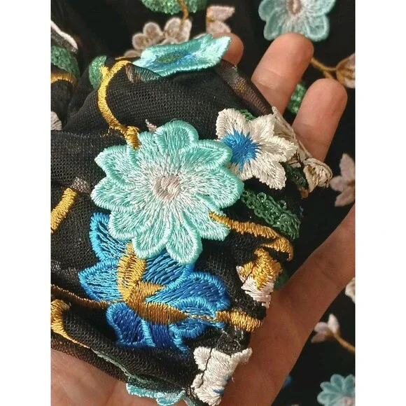 Dress The Population Sz S Mila Embroidered Mini Floral Teal Black Cocktail $358